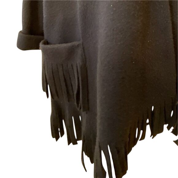 Forenza Fleece FRINGE Open Front Cardigan Black LAGENLOOK Oversized Goth OS EUC - Picture 6 of 8